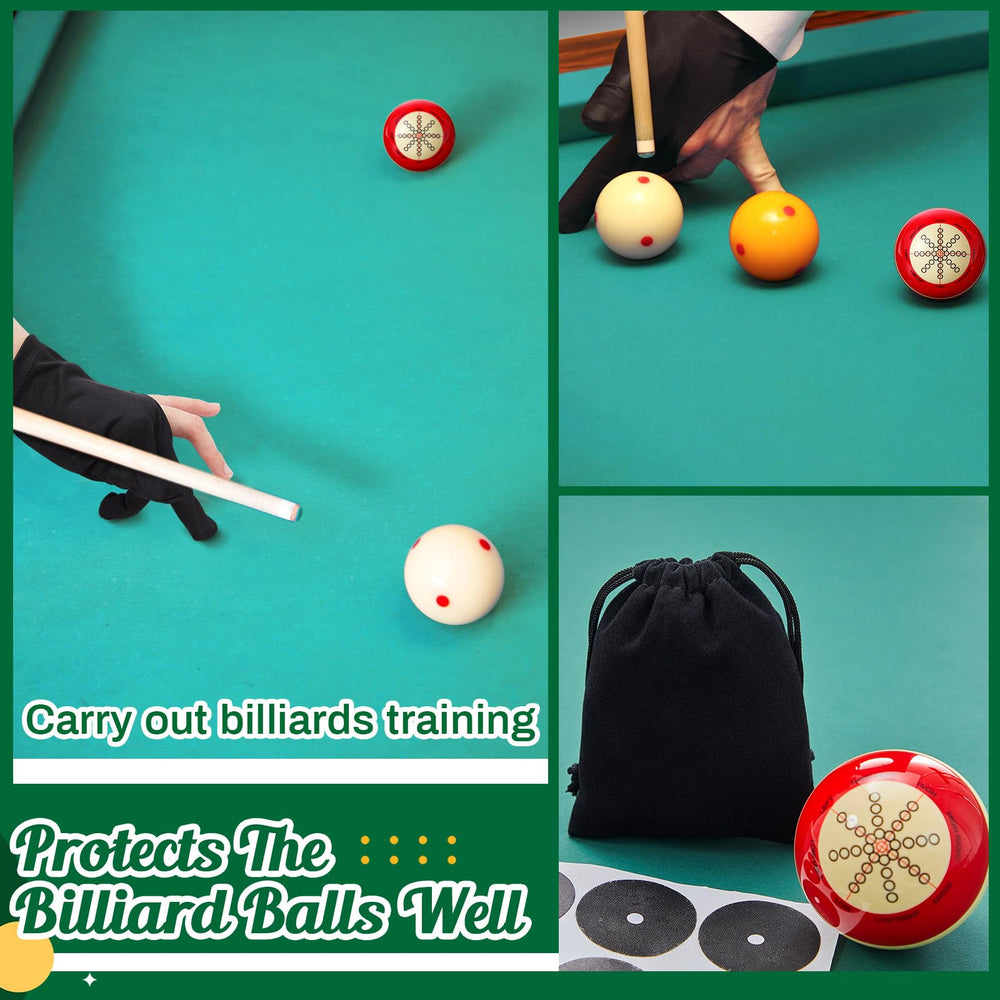 Foilswirl locator stickers placed on pool table for repeatable shots
