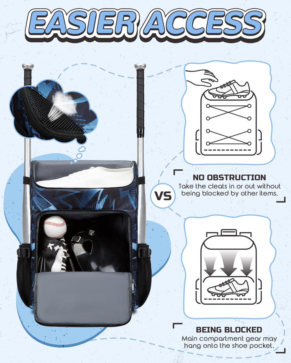FOKDUVB bat sleeves and bottle pockets open showing secure bat and bottle carry