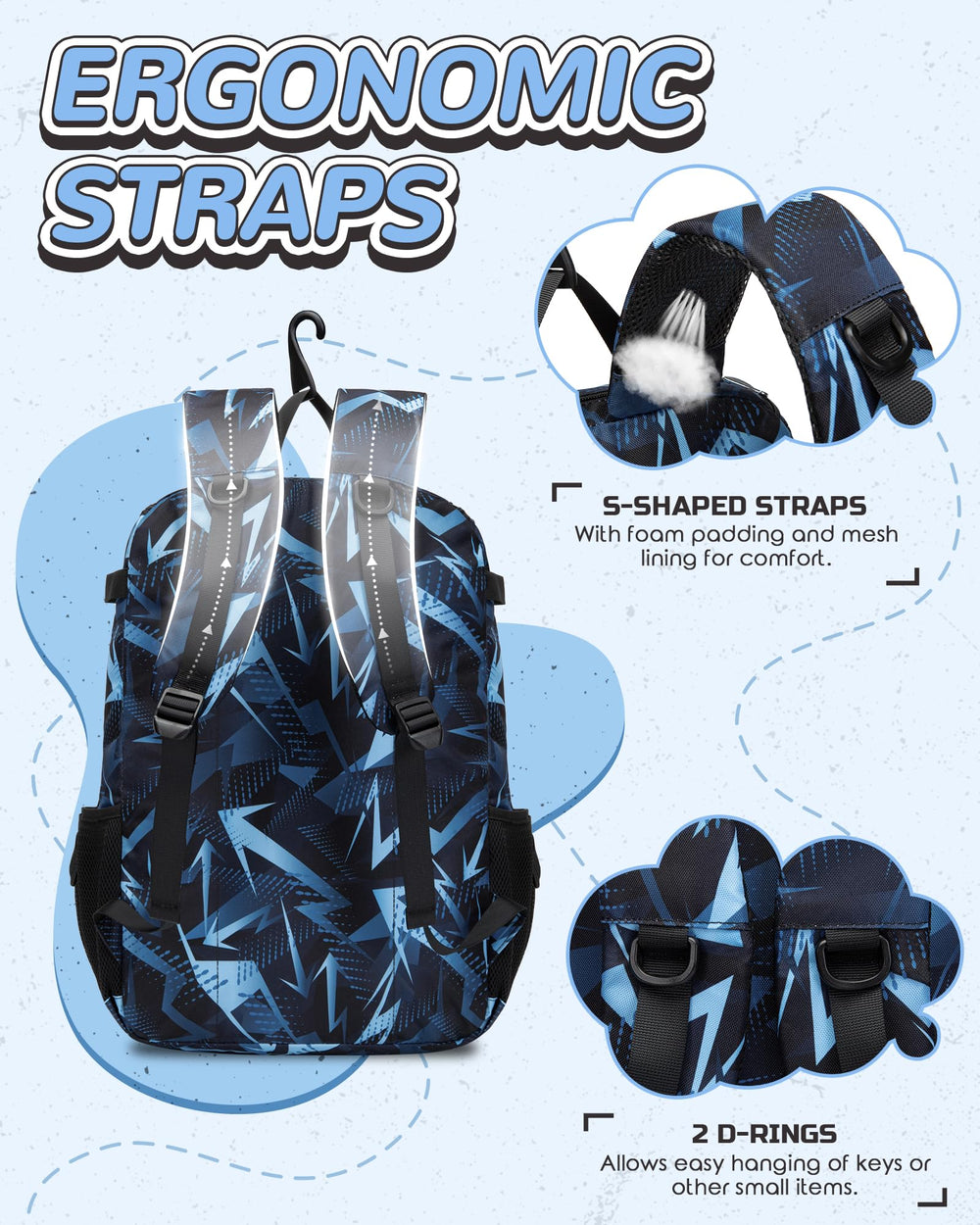 FOKDUVB ergonomic S-curve shoulder straps offering balanced comfortable carry