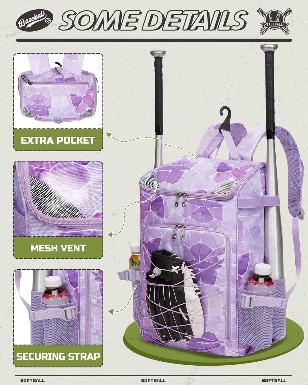 FOKDUVB shoe pocket open with ventilated mesh for drying cleats quickly