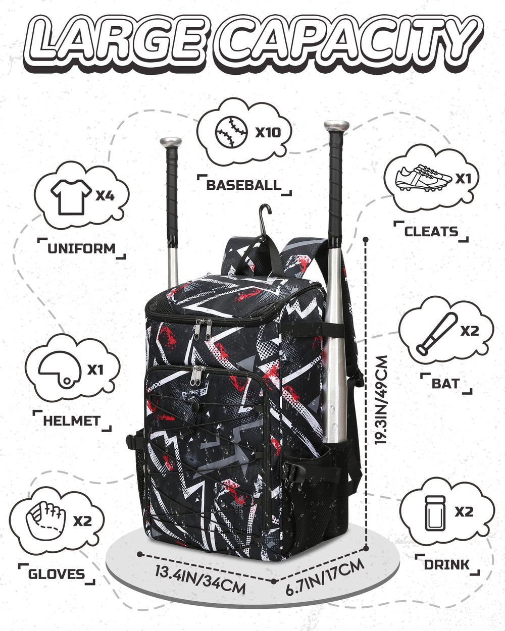 FOKDUVB side view highlighting bat sleeves and bottle pockets for stability
