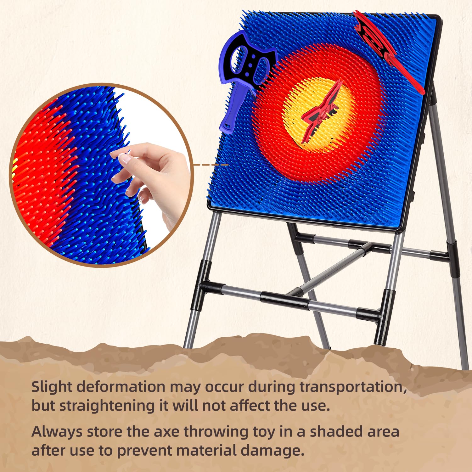 Folimix target next to child for scale showing kid-friendly size and safety