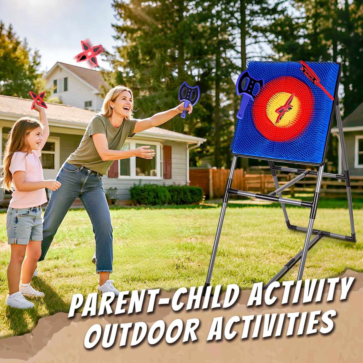 Folimix target set on lawn with family playing demonstrating party entertainment