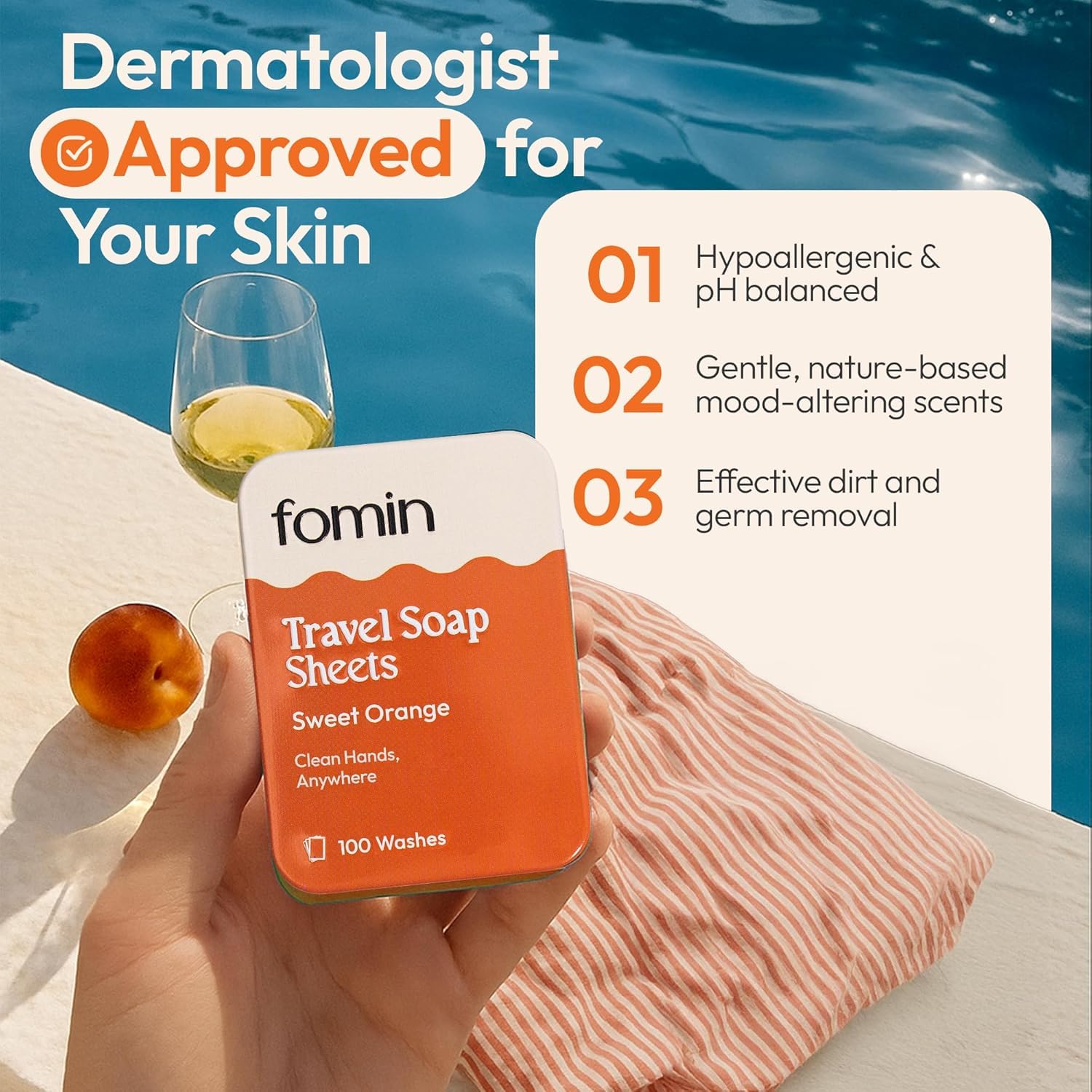 FOMIN soap use at campsite demonstrating portability and outdoors hygiene