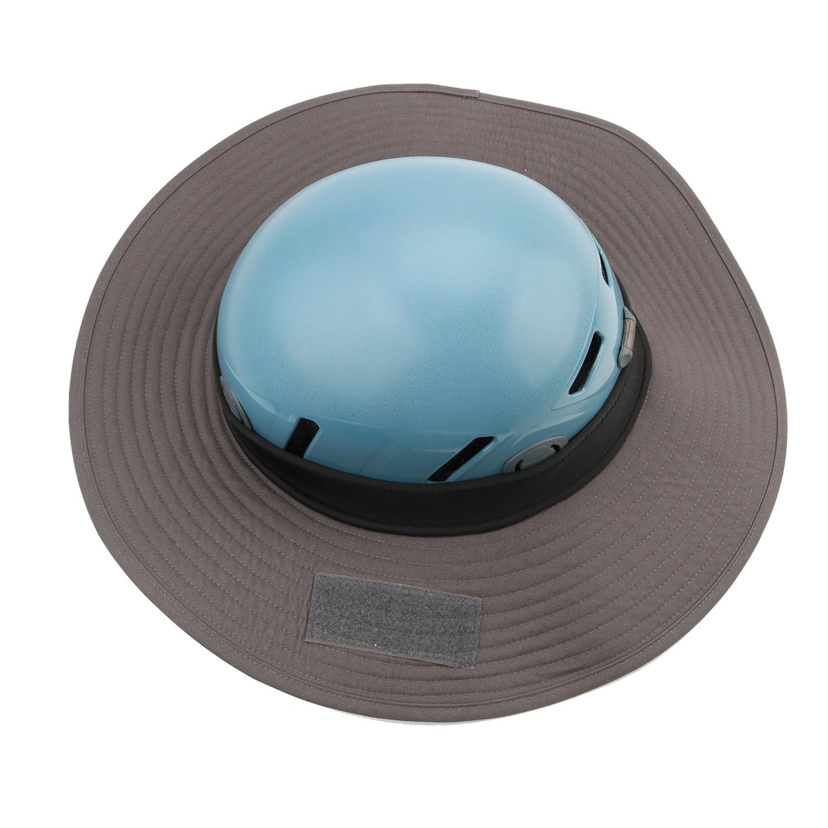 FONGZU front view on helmet showing wide brim blocking sun
