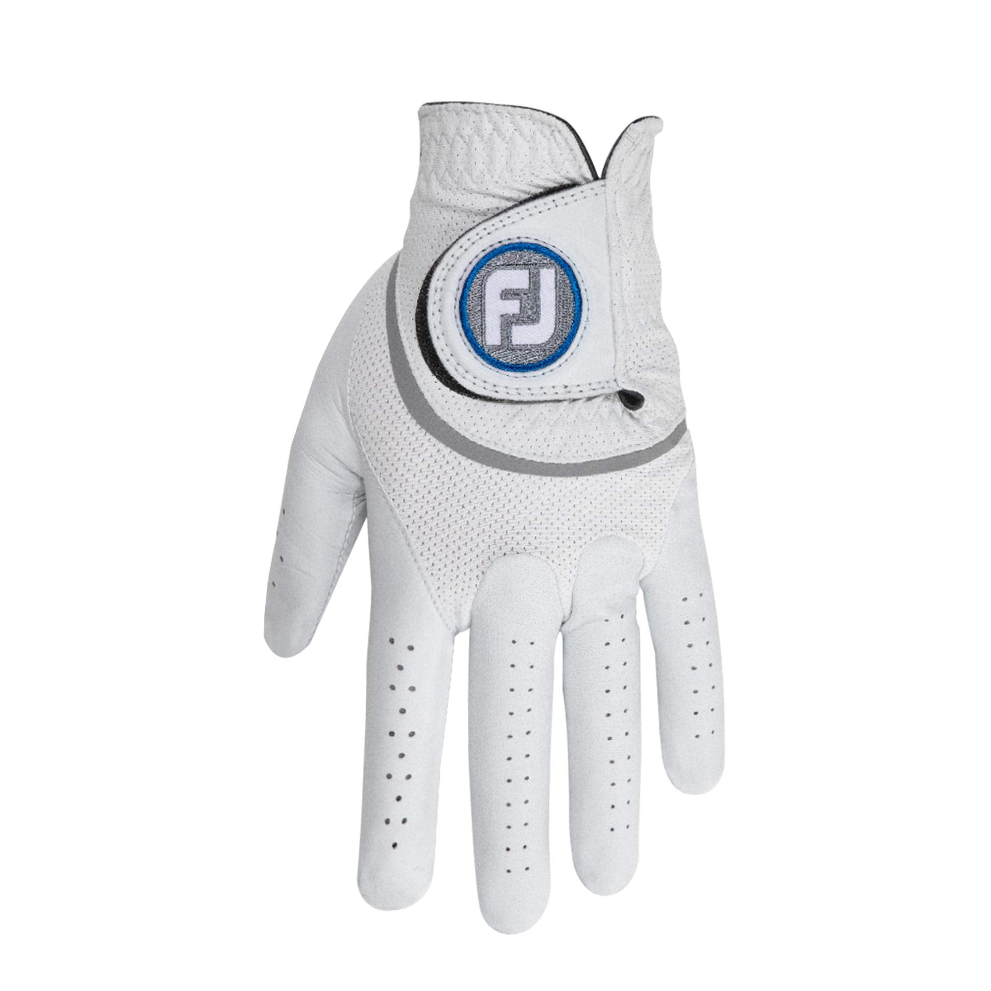 FootJoy HyperFLX worn-on-left-hand in-hand scale showing fit and medium large sizing