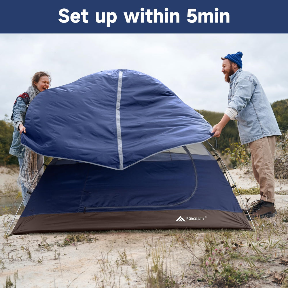Forceatt tent pitched at campsite showing quick setup and outdoor use