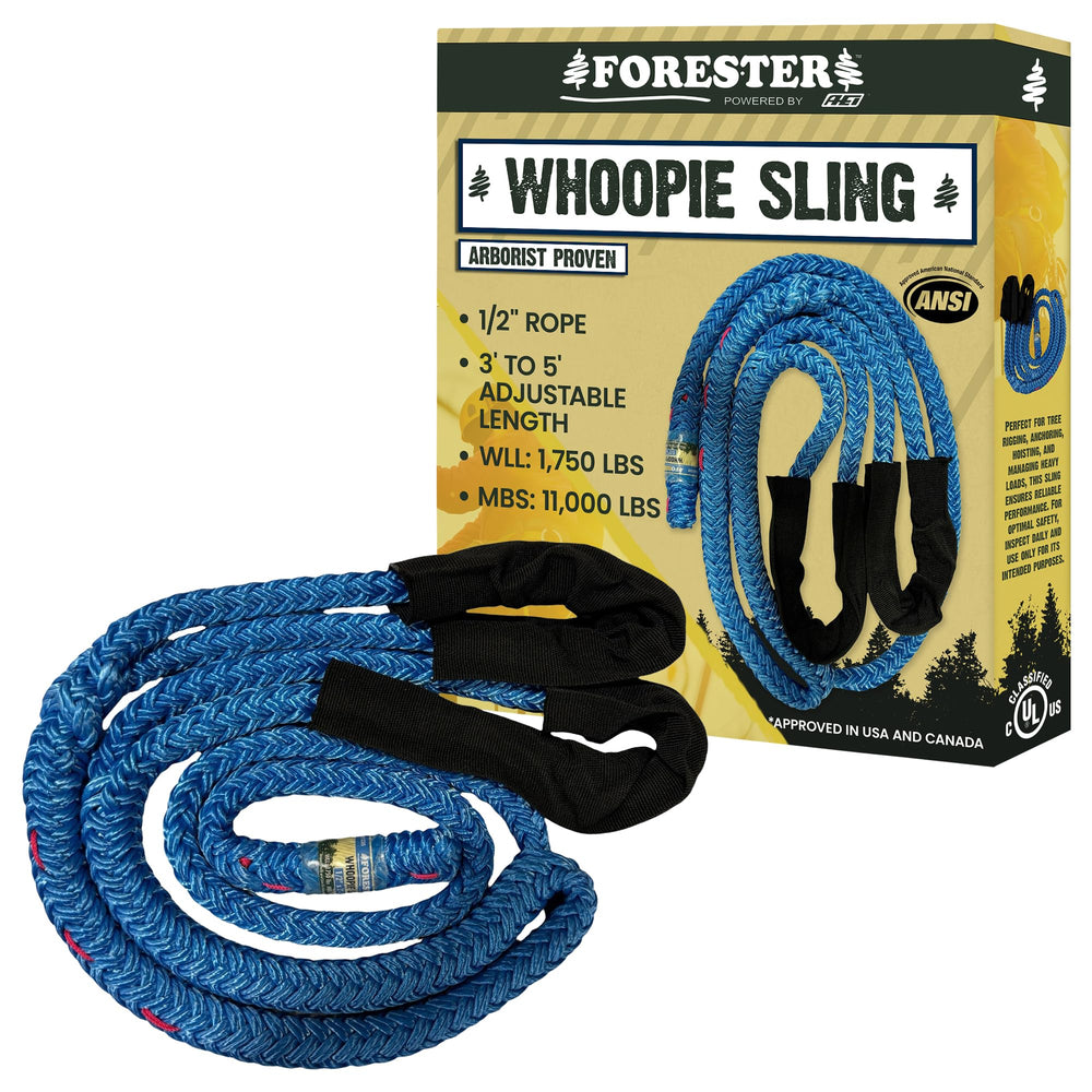 FORESTER whoopie sling front view showing compact adjustable rigging anchor and ease of use
