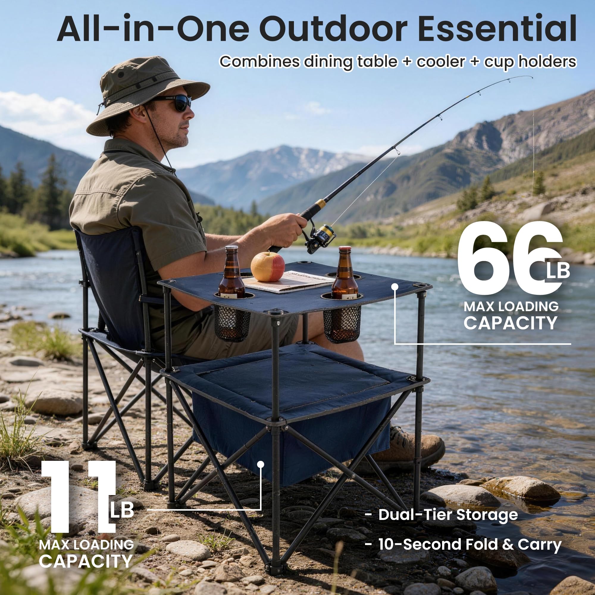 Foristrail folded table inside navy carry bag for easy transport and compact storage benefit