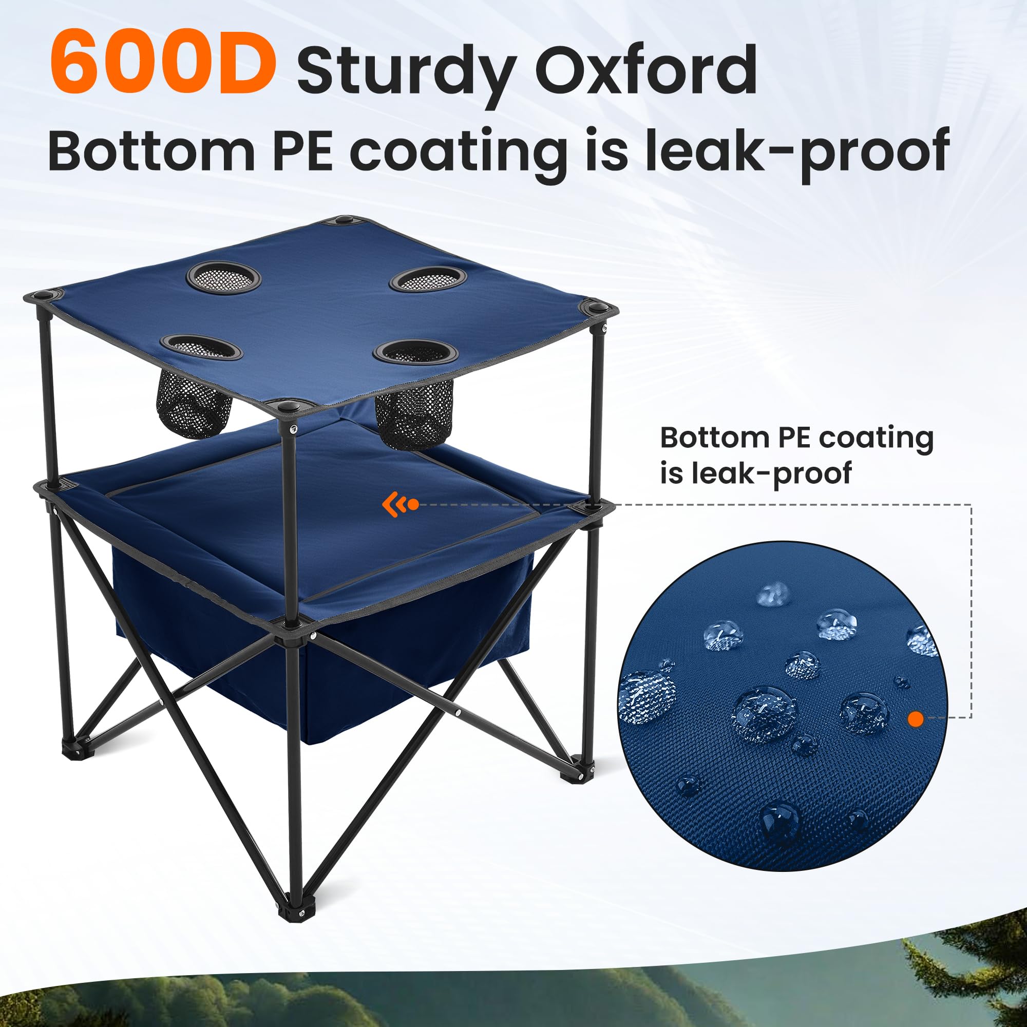 Foristrail table next to backpack showing compact folded size and travel convenience