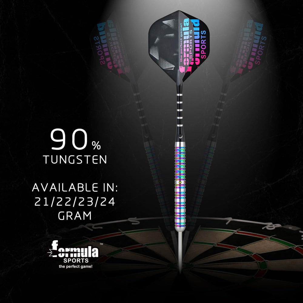 Formula Sports darts in use on a bristle dartboard demonstrating tight grouping benefit
