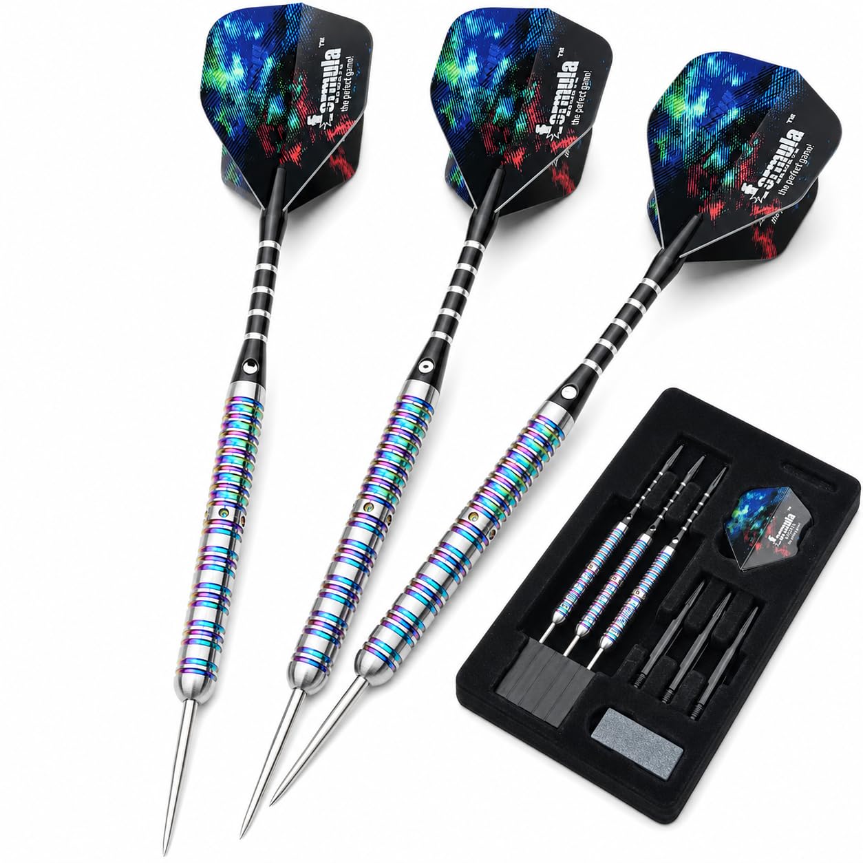 Formula Sports front packaging showing complete dart set and included accessories for quick play