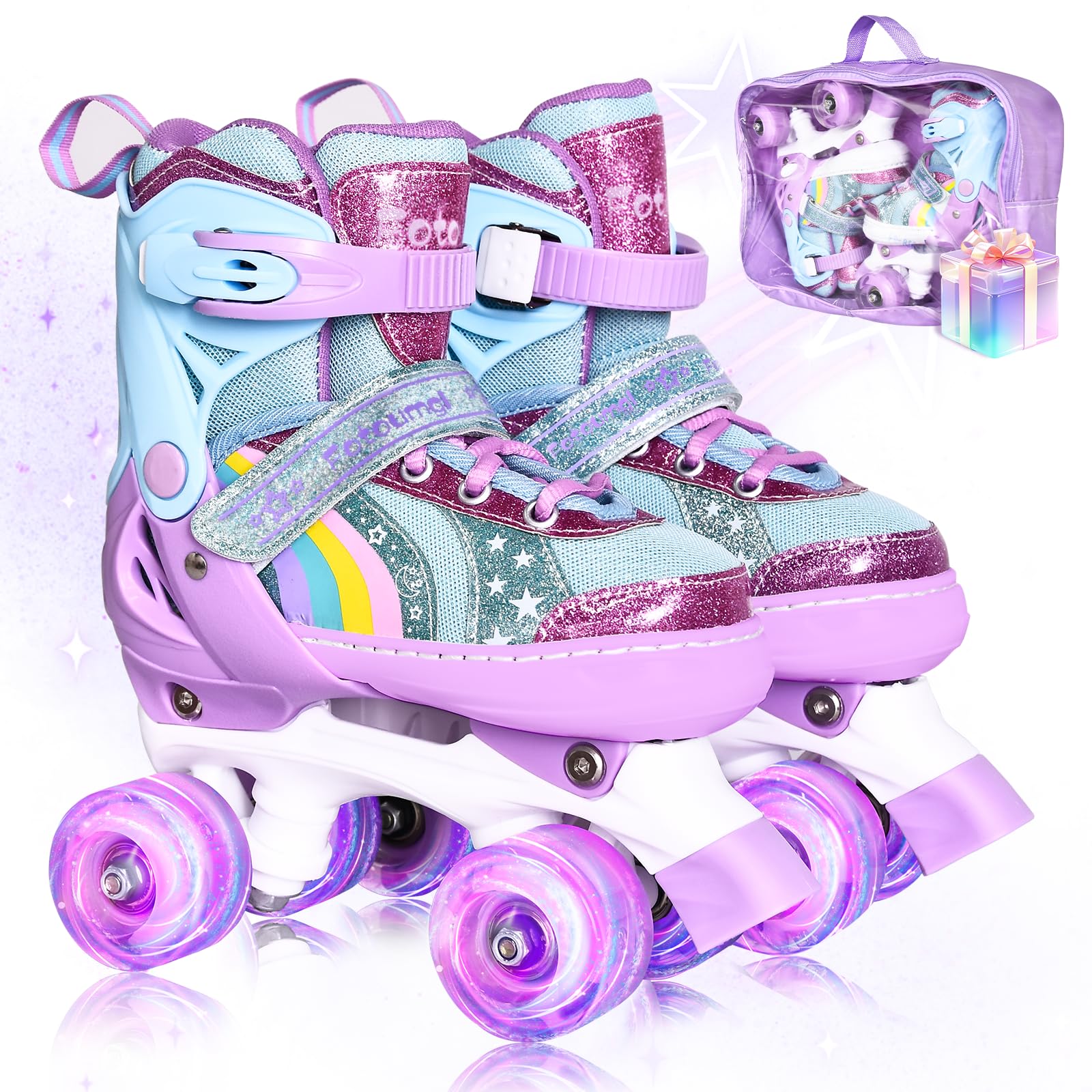 Fotoumgl front view of skates showing design and stance, promoting confident riding