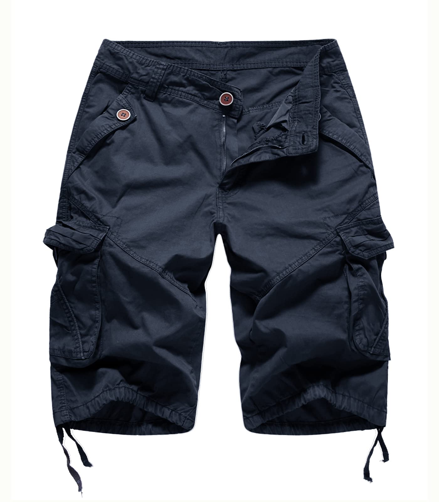 FOURSTEEDS front view navy cargo Bermuda shorts showing fit and pockets for versatile wear