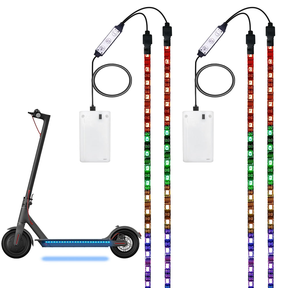 FOVNOT scooter front view showing four attached LED strips and bright colors