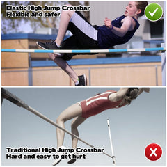 Foxtell crossbar stretched between standards on track field demonstrating safe practice aid
