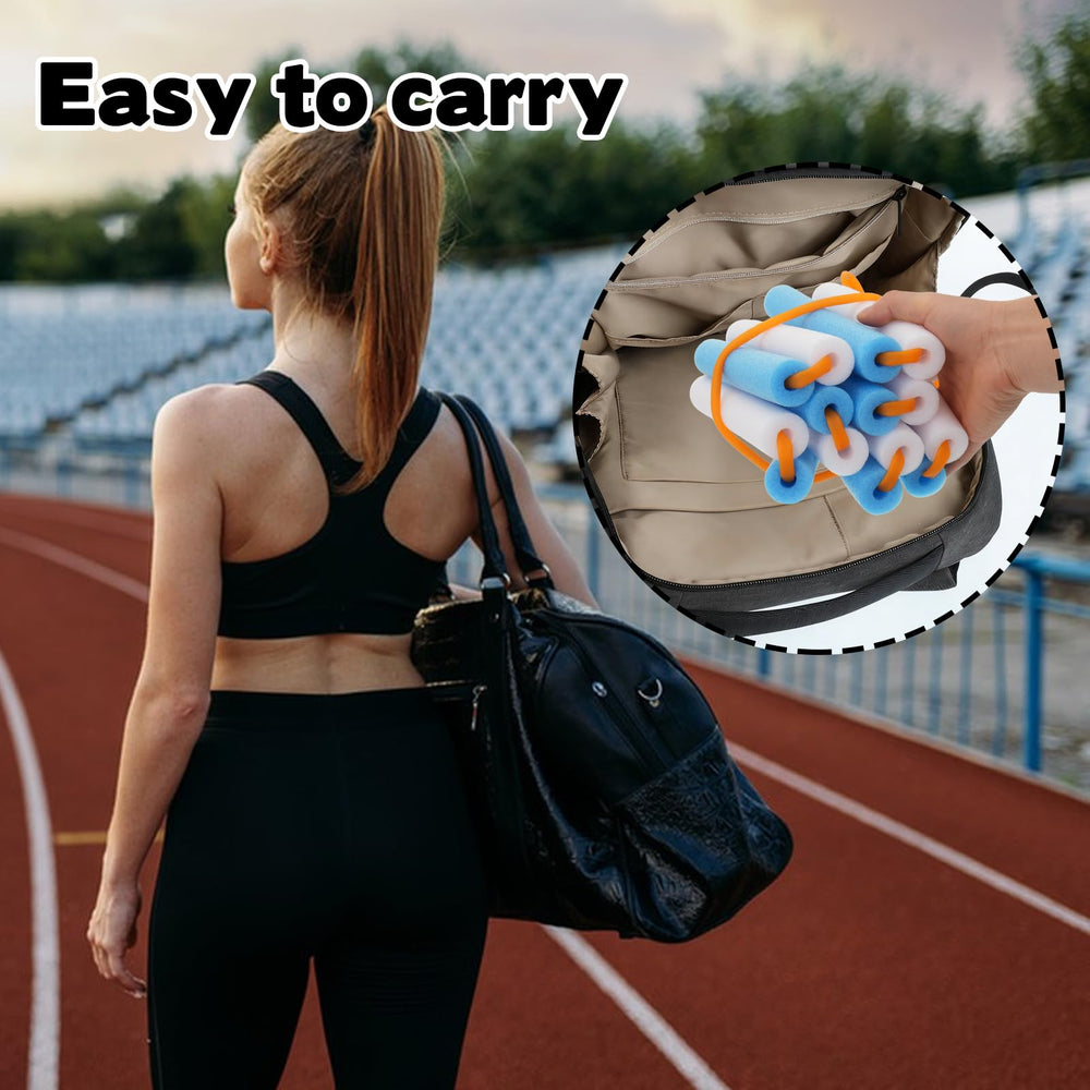 Foxtell folded crossbar coiled in gym bag highlighting lightweight transport convenience