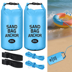 Foxtell front view of two 20L sand bag anchors showing kit benefits