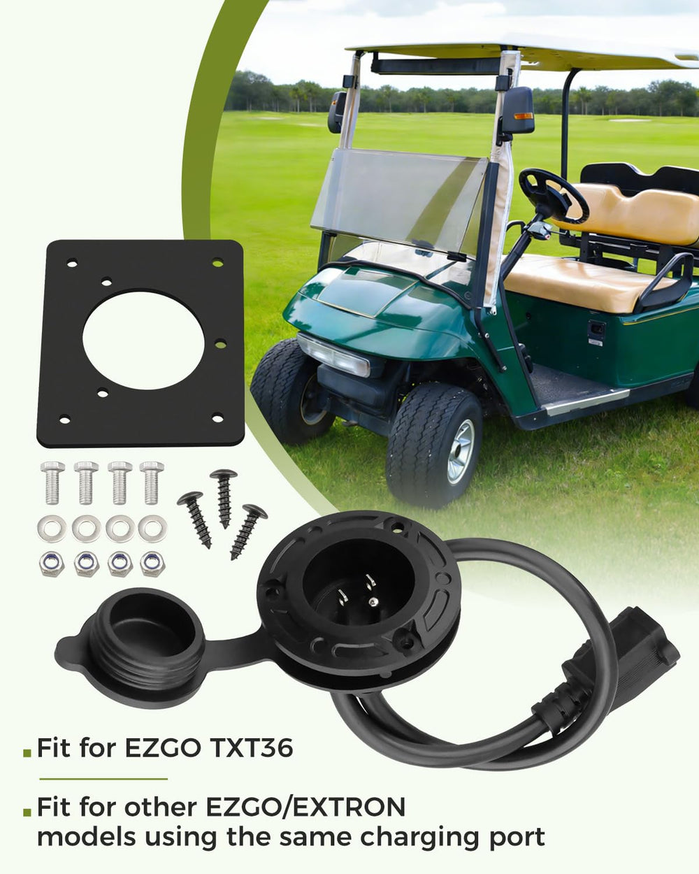 Fozipamy mounted on EZGO TXT36 demonstrating direct-replacement convenience