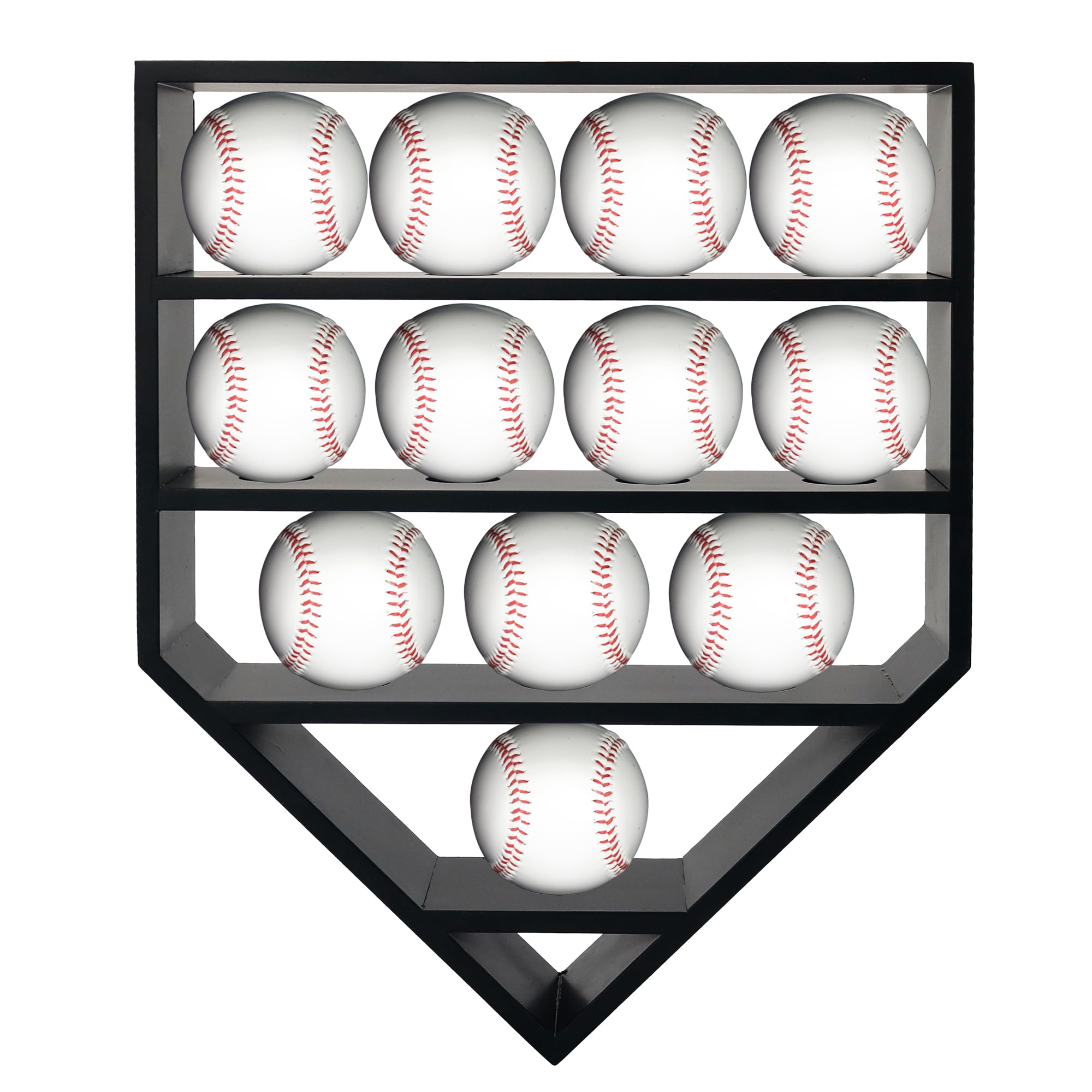 FramePro front view of home plate shelf showing 12 baseball display and clean lines