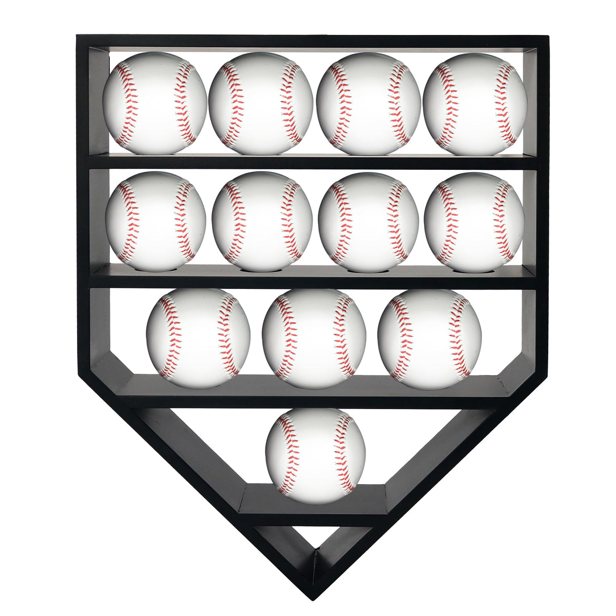 FramePro front view of home plate shelf showing 12 baseball display and clean lines