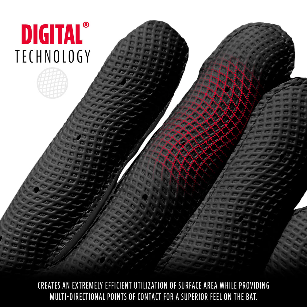Franklin Sports palm close-up with digital leather etching for enhanced grip