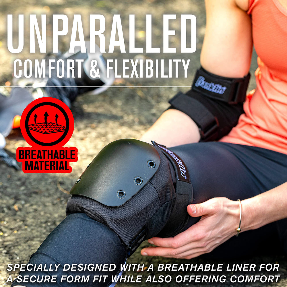 Franklin Sports elbow pad side profile showing form fit for mobility and protection