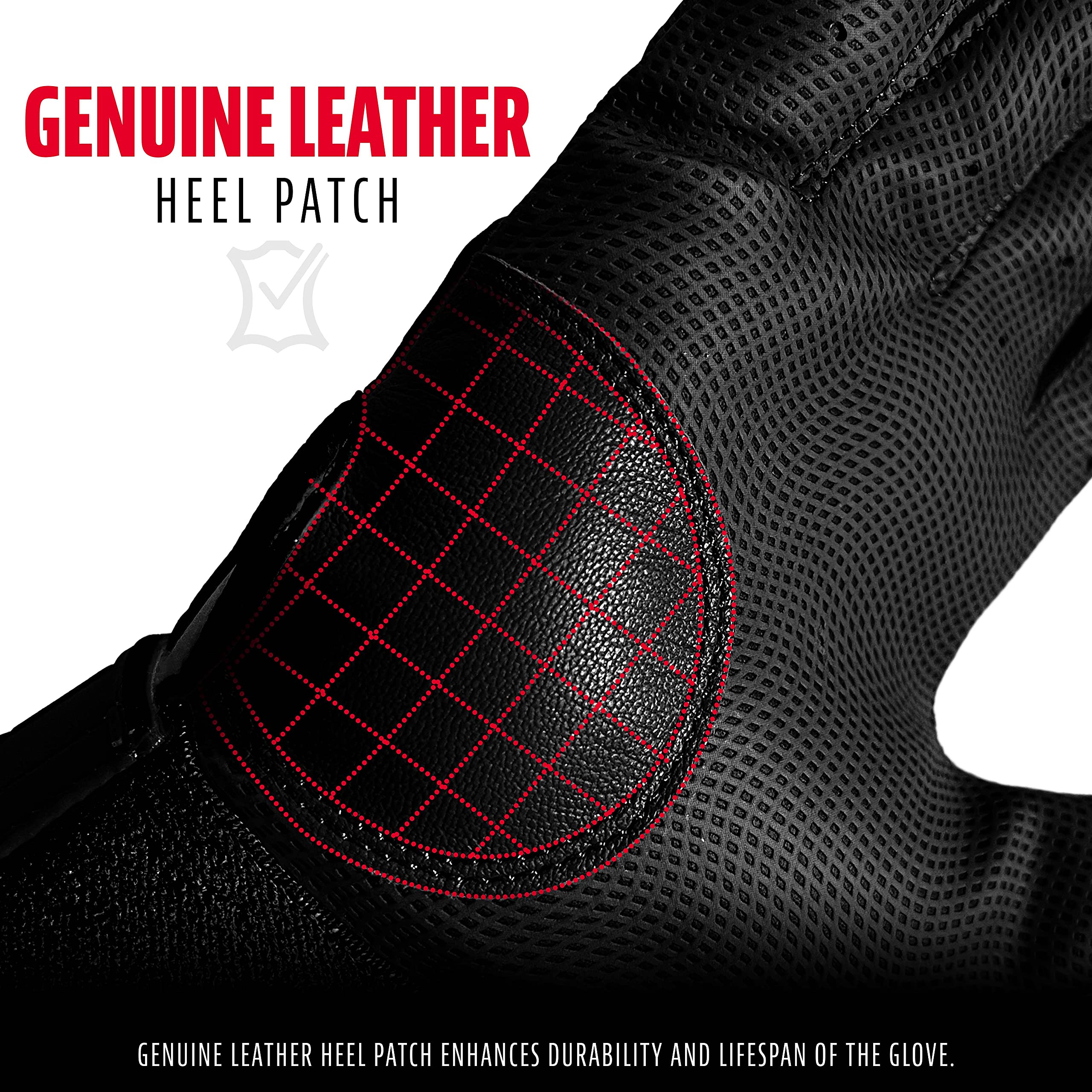 Franklin Sports heel patch detail highlighting genuine leather reinforcement for durability