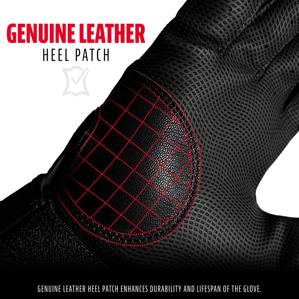 Franklin Sports heel patch detail highlighting genuine leather reinforcement for durability
