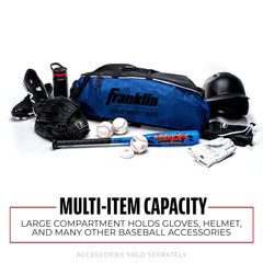 Franklin Sports bat compartment close-up holding three youth bats for protected transport