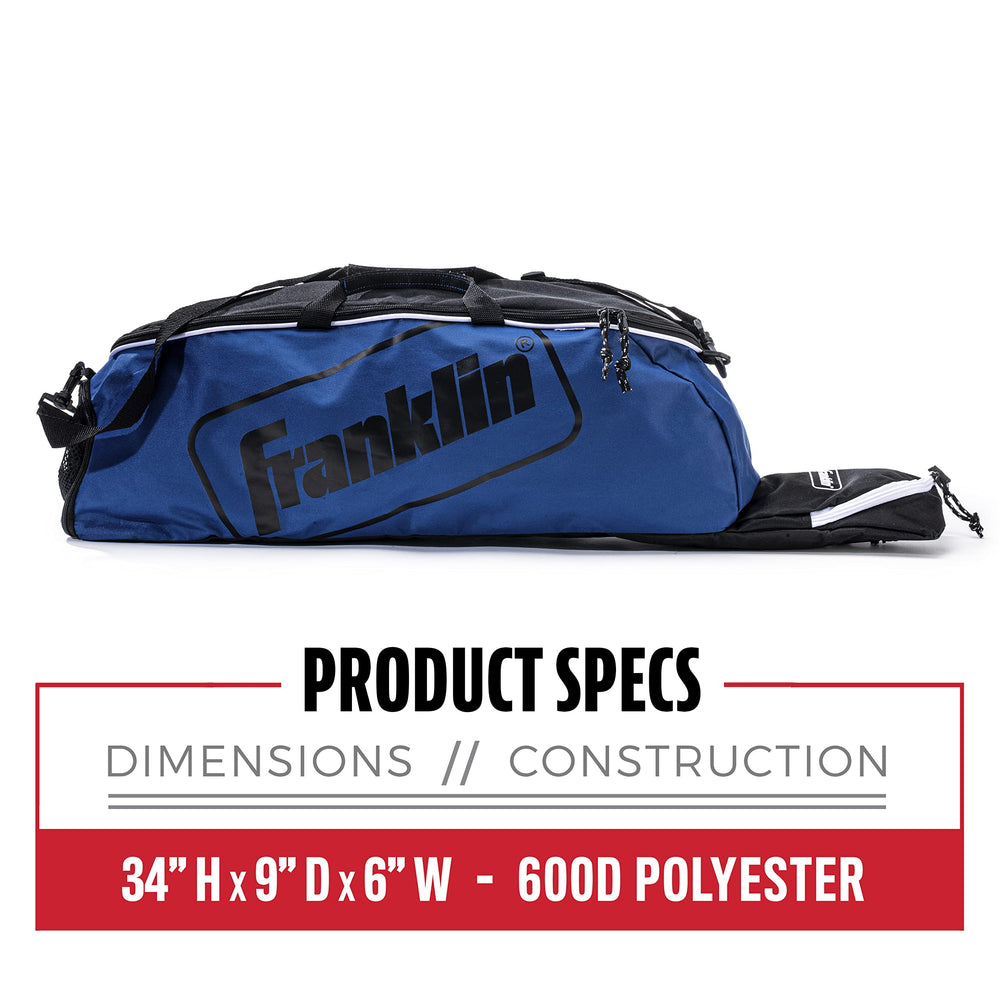 Franklin Sports bag beside youth helmet illustrating compact size and proper fit