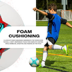 Franklin Sports ball in hand illustrating size 5 scale and comfortable control