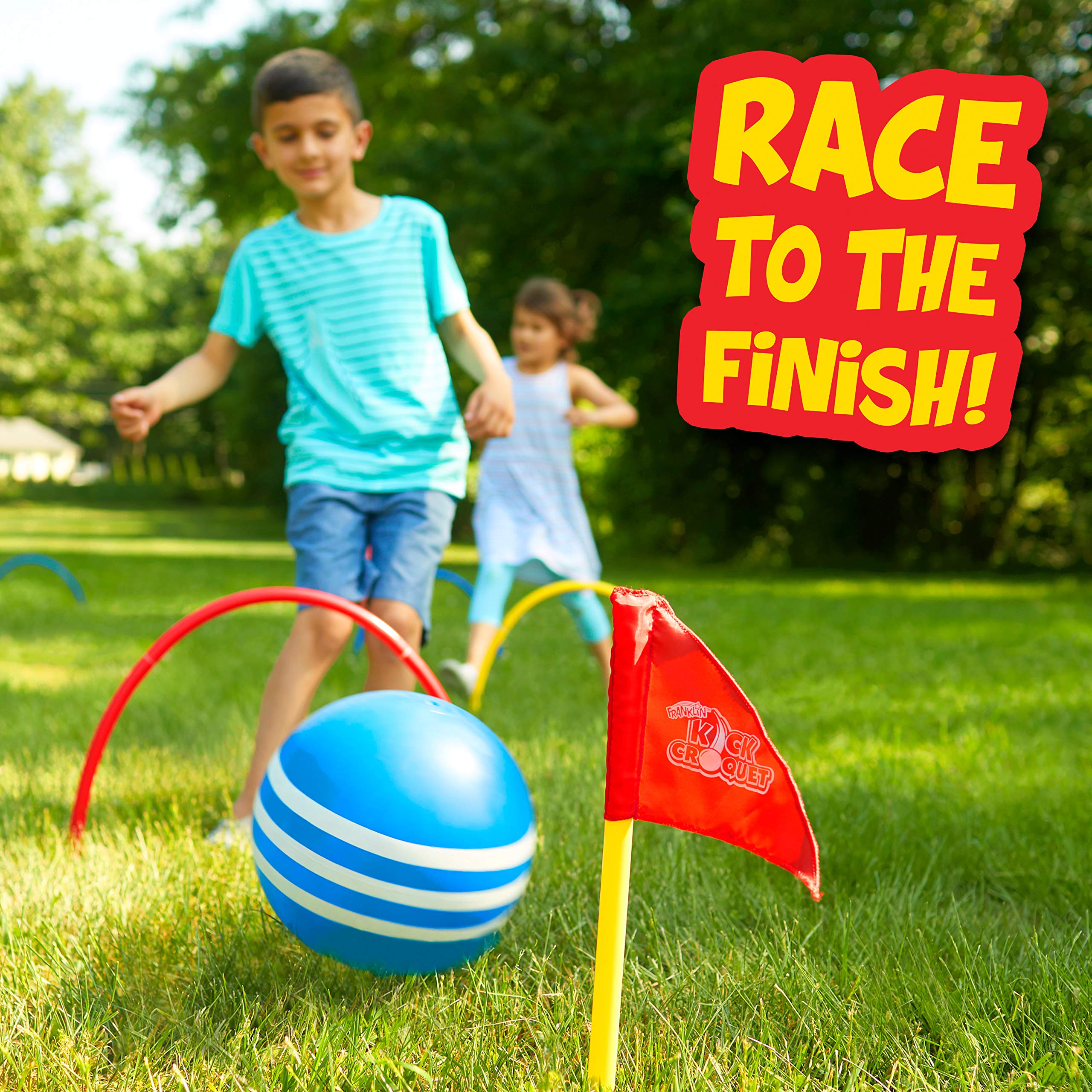 Franklin Sports kids playing Kick Croquet encouraging active group fun