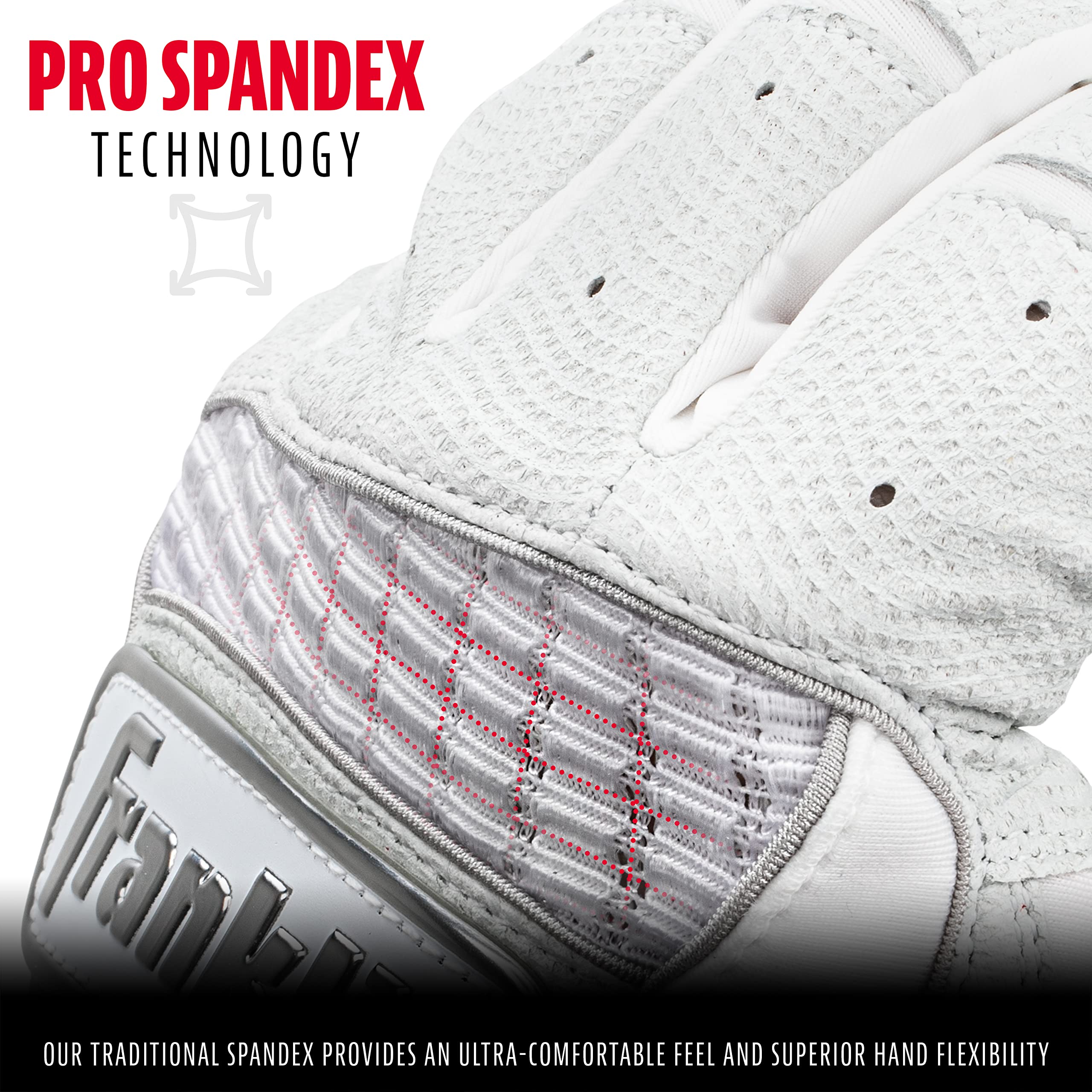 Franklin Sports Neo Classic II handback detail showing spandex flexibility for comfortable motion
