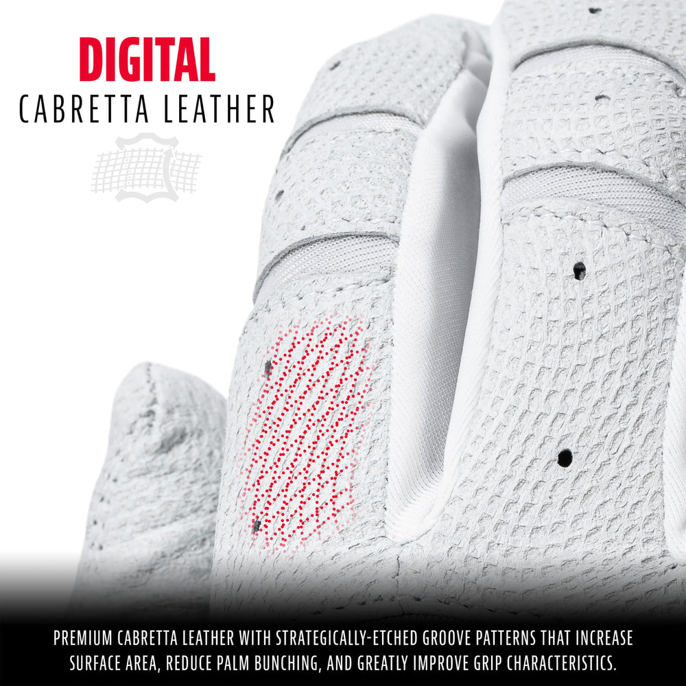 Franklin Sports Neo Classic II palm close-up highlighting digital leather grip for better control