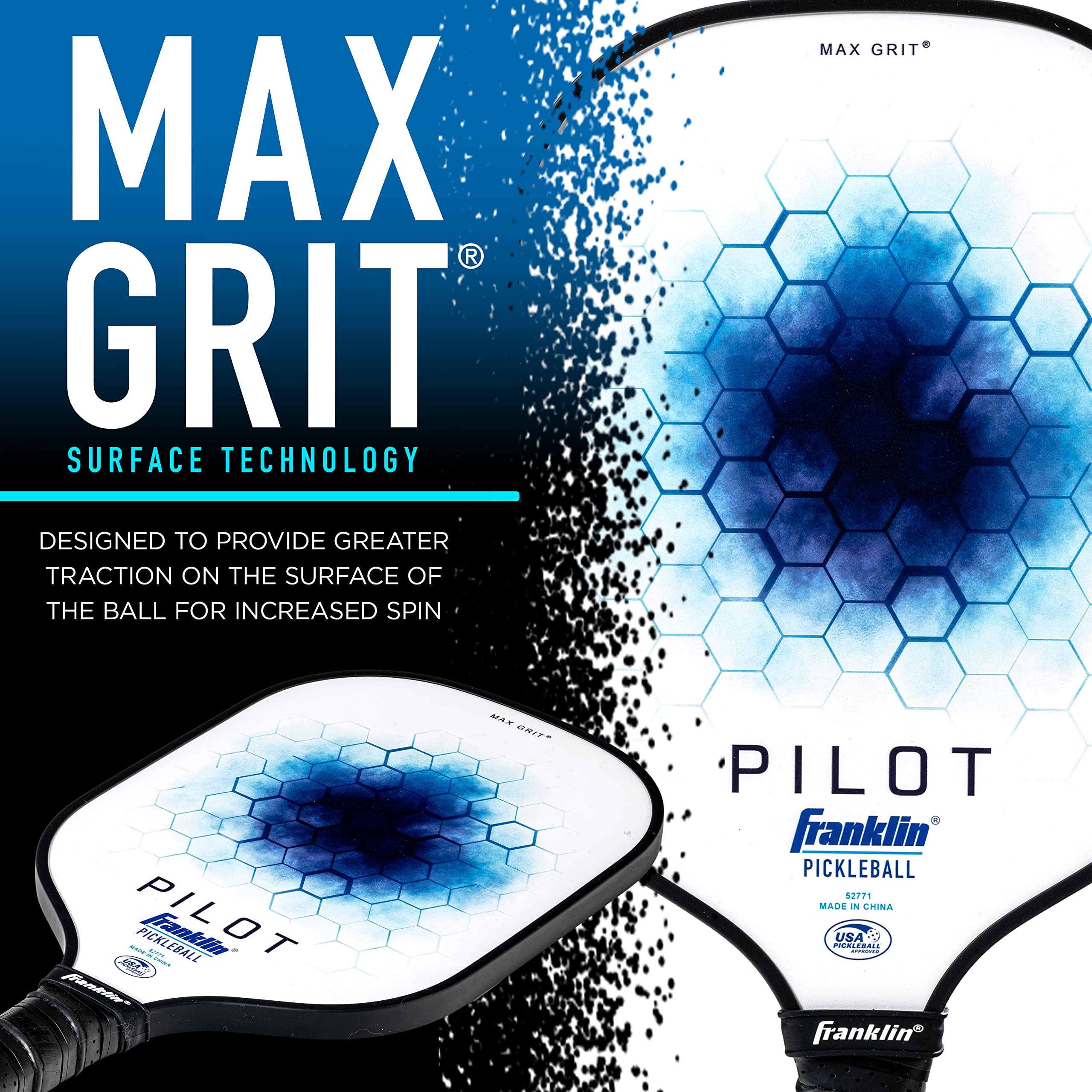 Franklin Sports Pilot MaxGrit fiberglass texture for added spin control