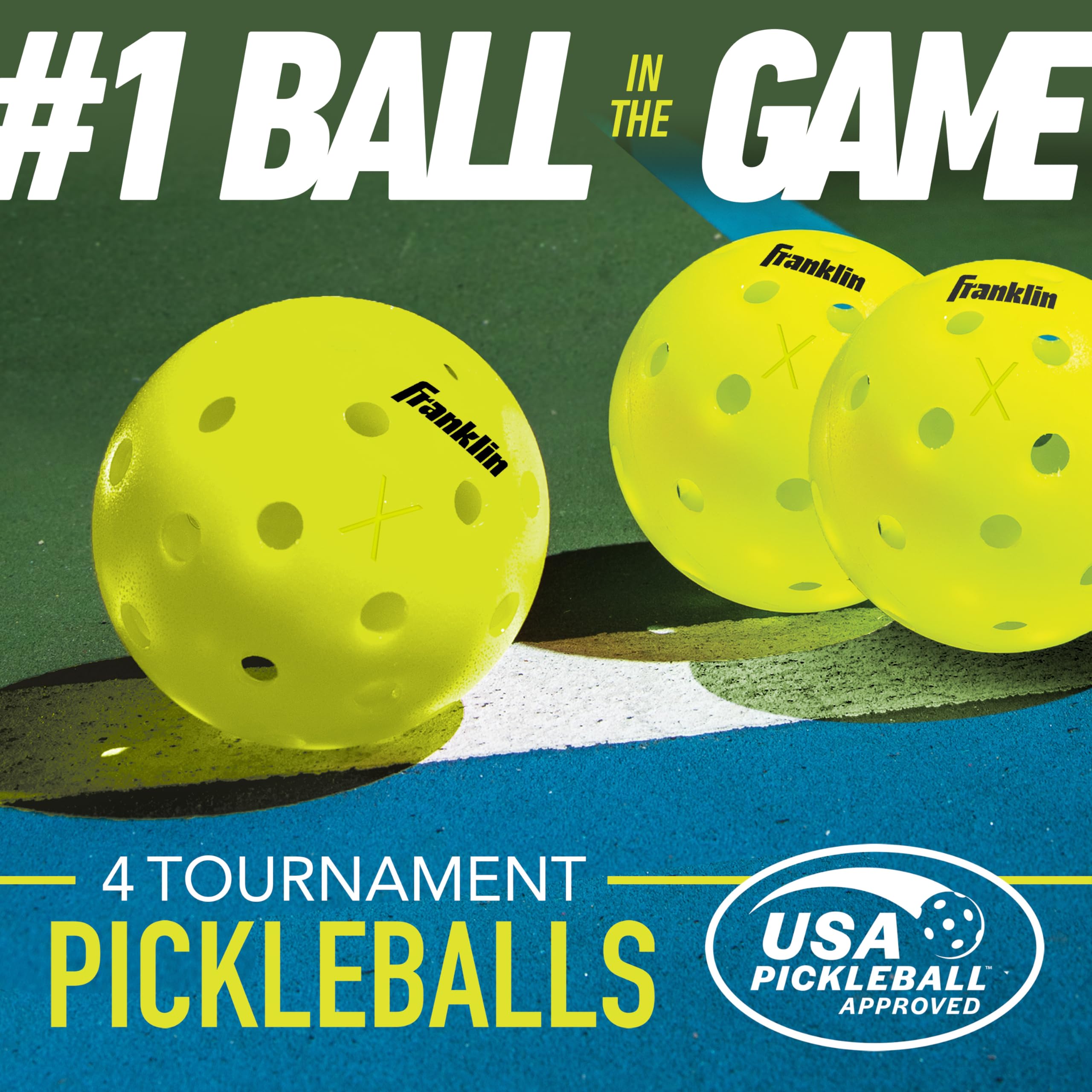 Franklin set includes four paddles and balls arranged to show all-in-one starter convenience