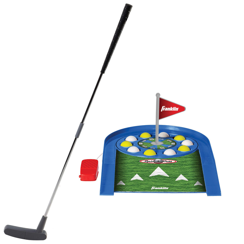 Franklin Sports front packaging showing full Spin N' Putt set and benefits