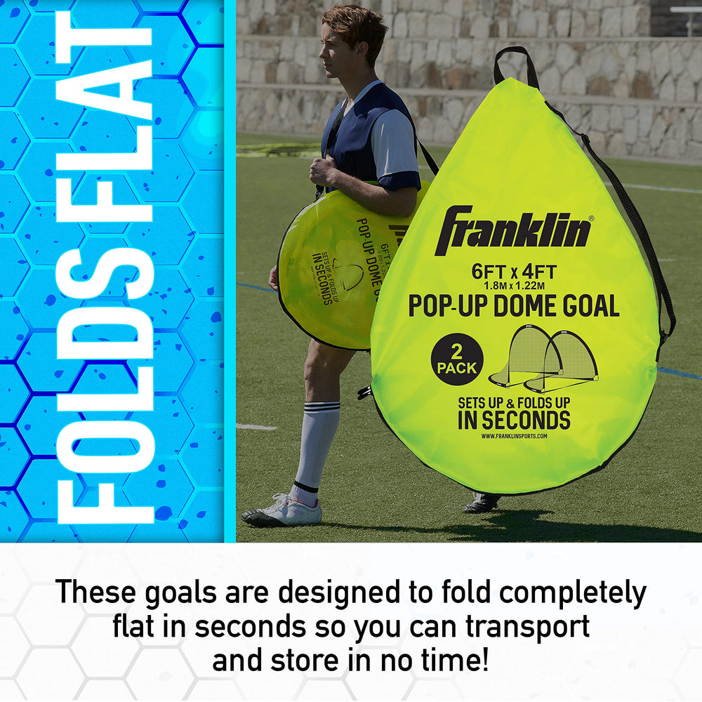 Franklin Sports included carry bag holding two folded pop-up goals for transport