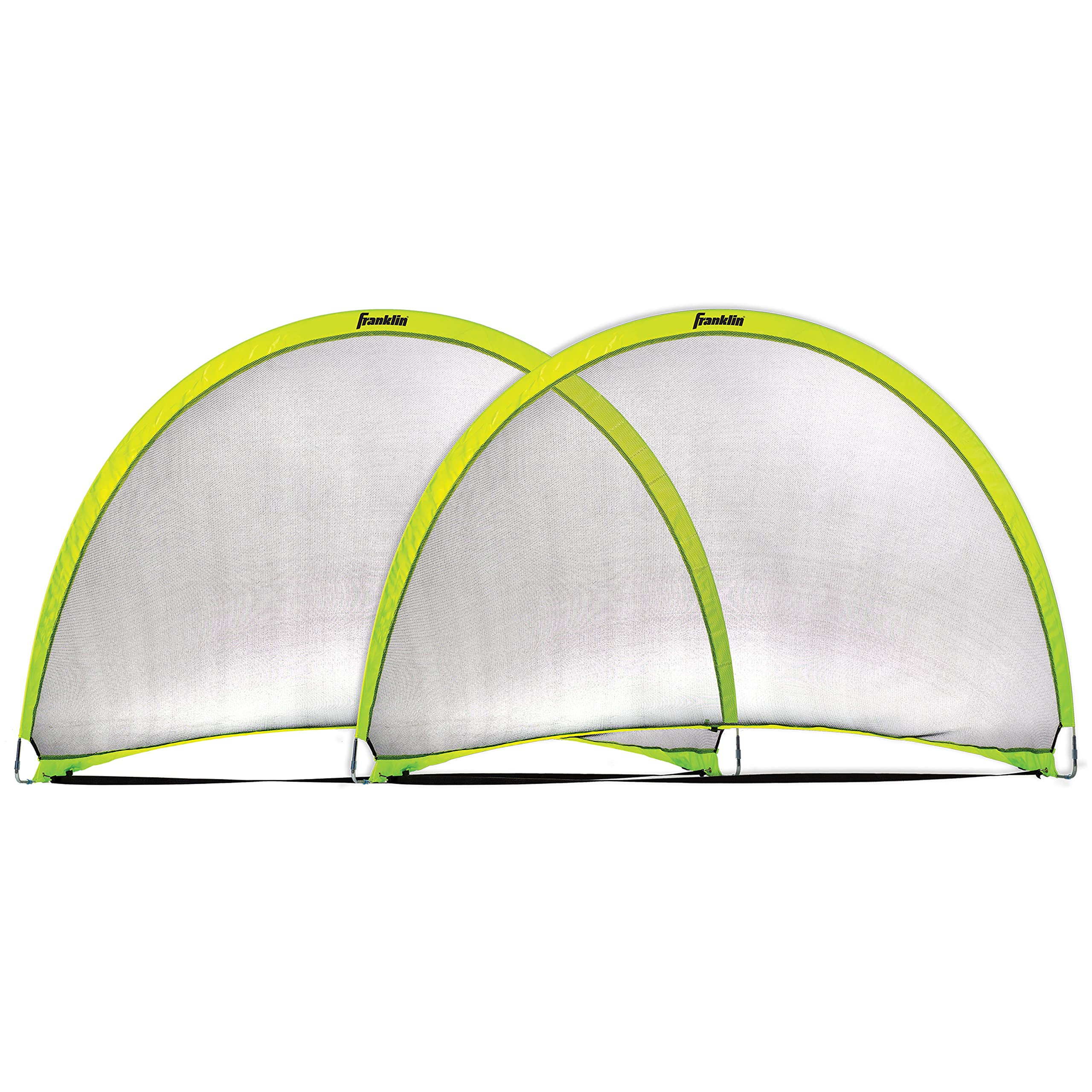 Franklin Sports front view of yellow pop-up dome goal showing structure and visibility