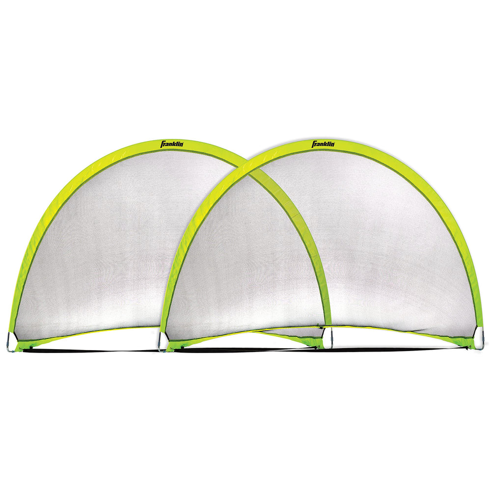 Franklin Sports front view of yellow pop-up dome goal showing structure and visibility