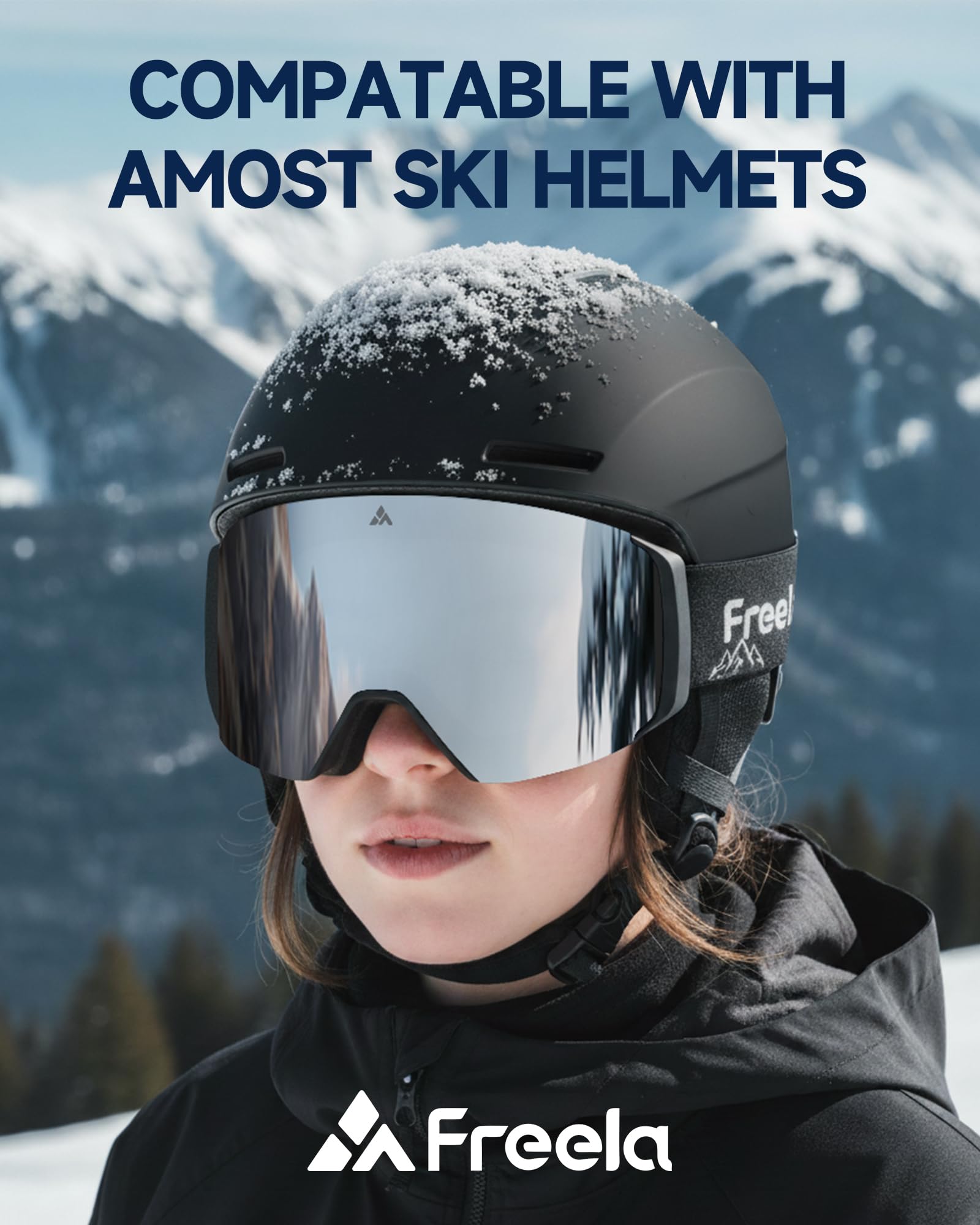 Freela goggles mounted on helmet in use showing secure fit and performance