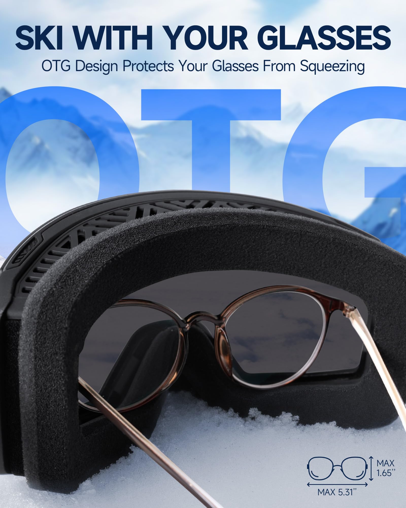 Freela goggles worn over prescription glasses showing comfortable OTG fit