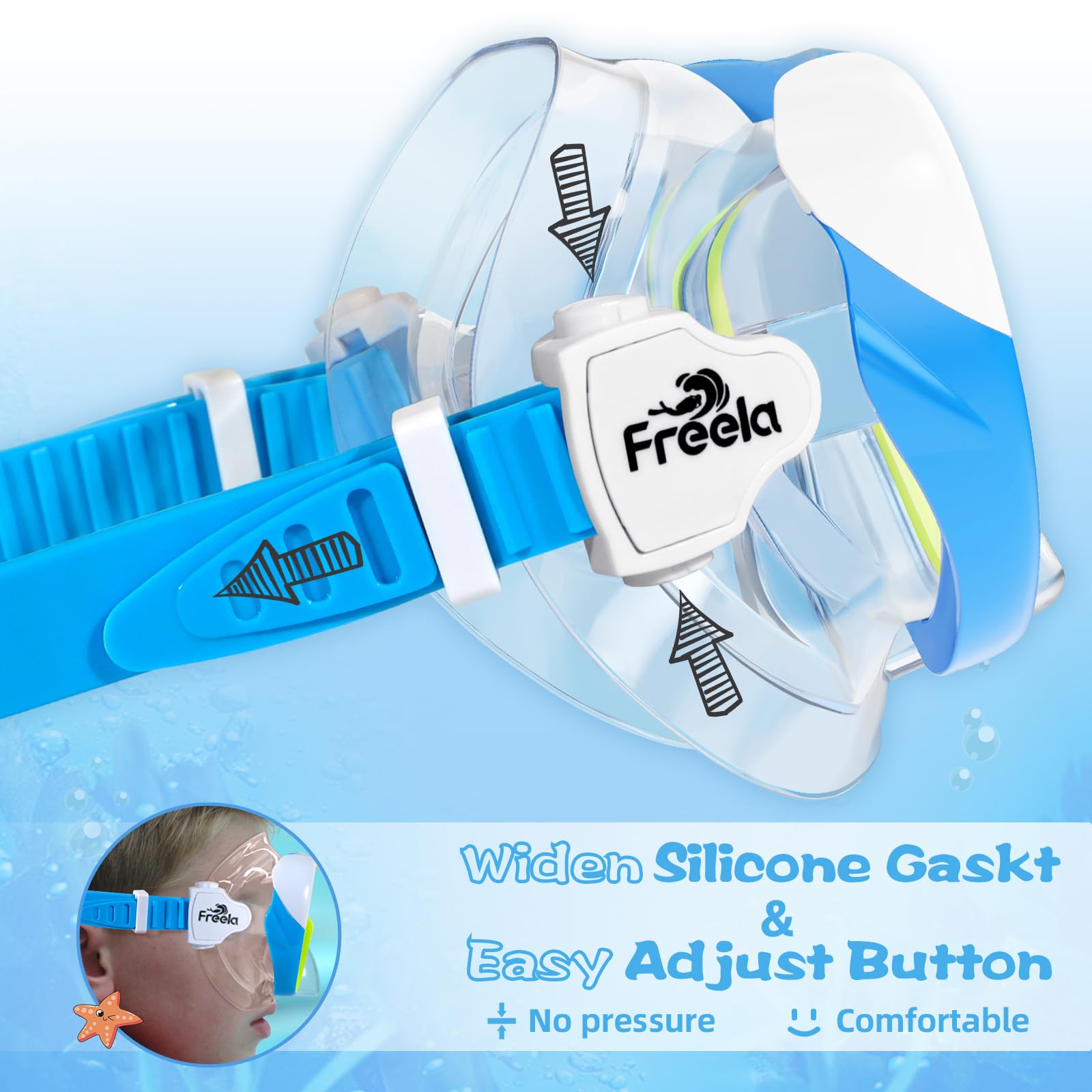 Freela detailed shot of soft silicone skirt sealing comfortably to reduce leaks