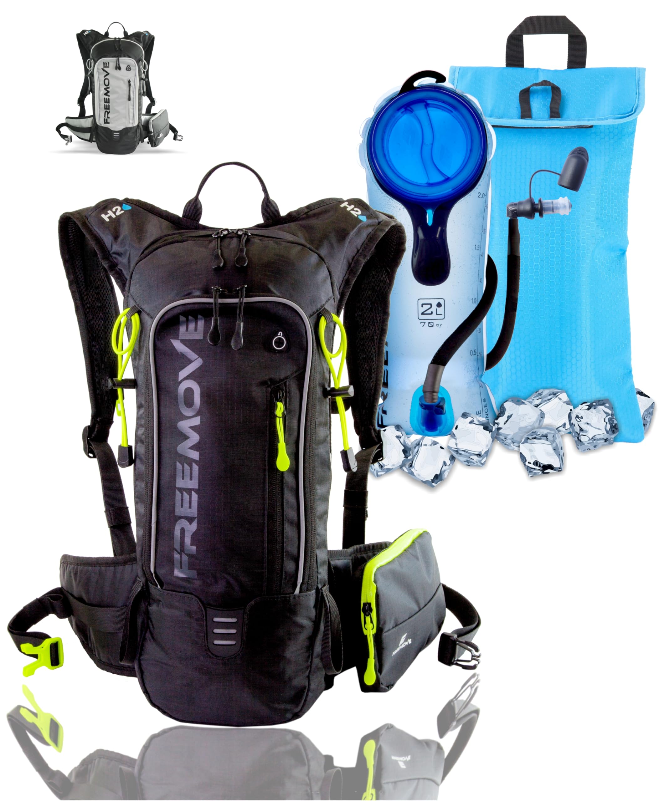 FREEMOVE front view of backpack showing organized storage and quick access