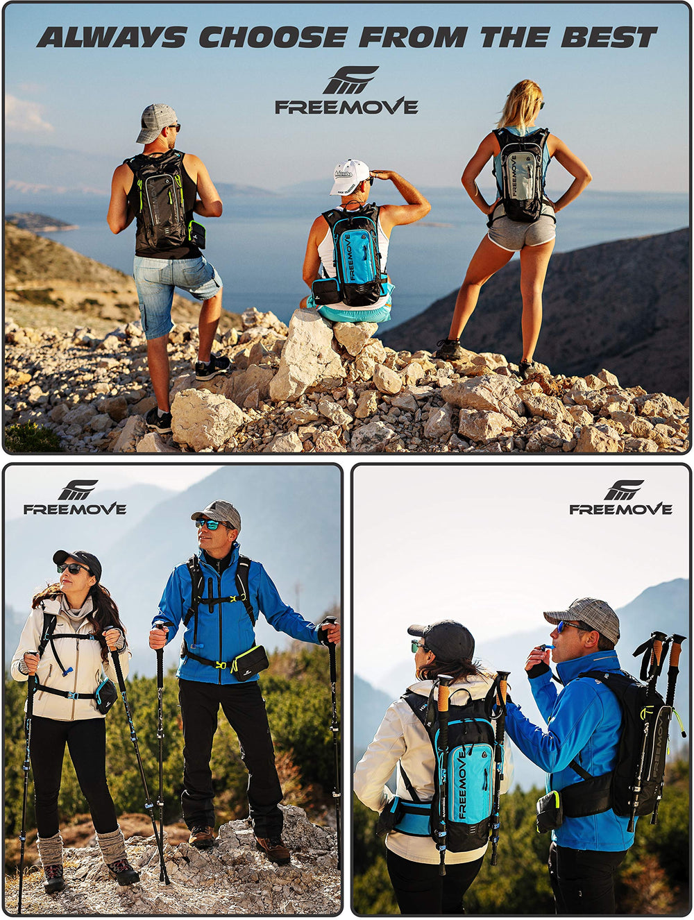FREEMOVE next to water bottle for clear size and capacity comparison