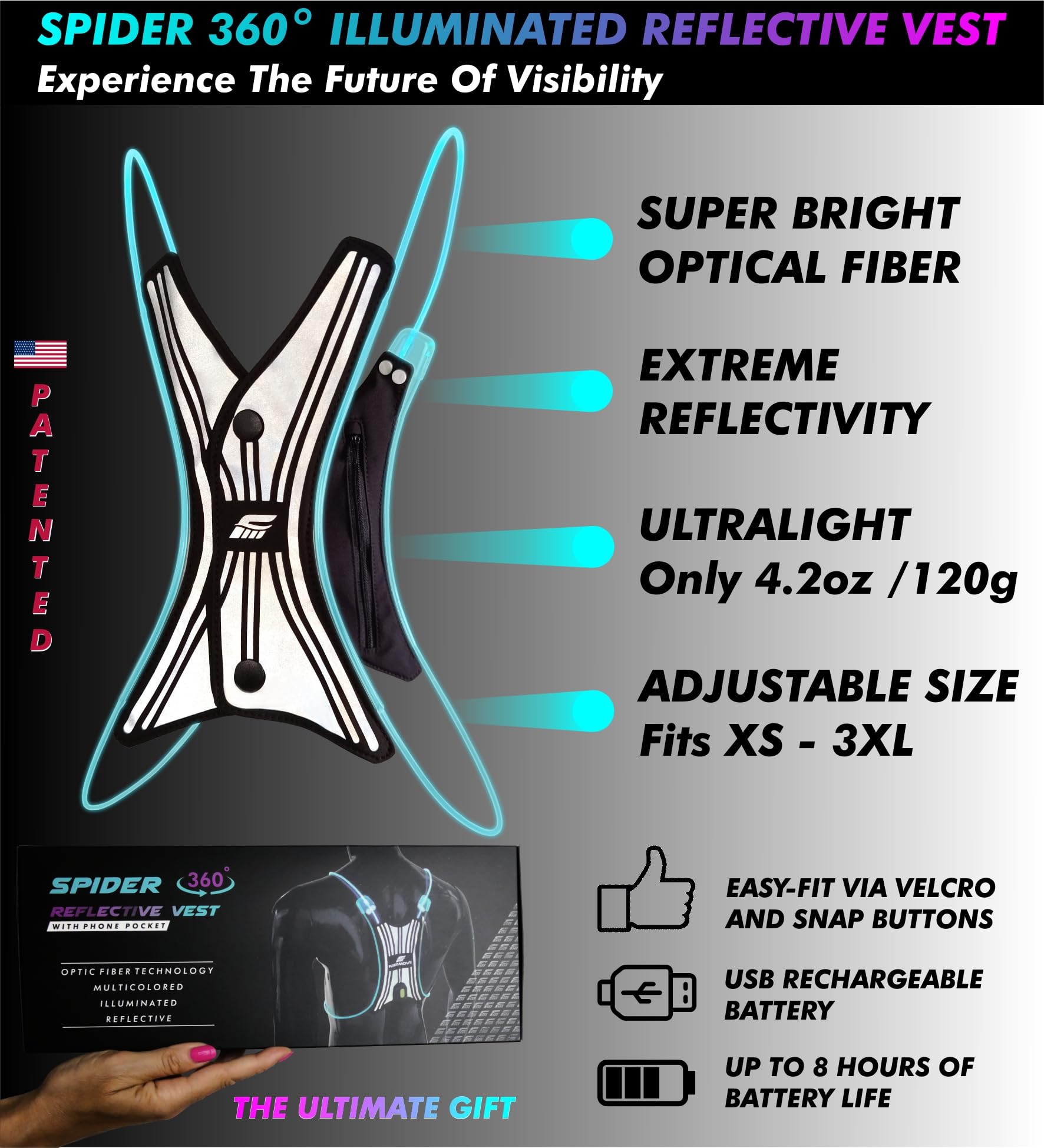 FREEMOVE SPIDER back view demonstrating full 360° reflective coverage for safety