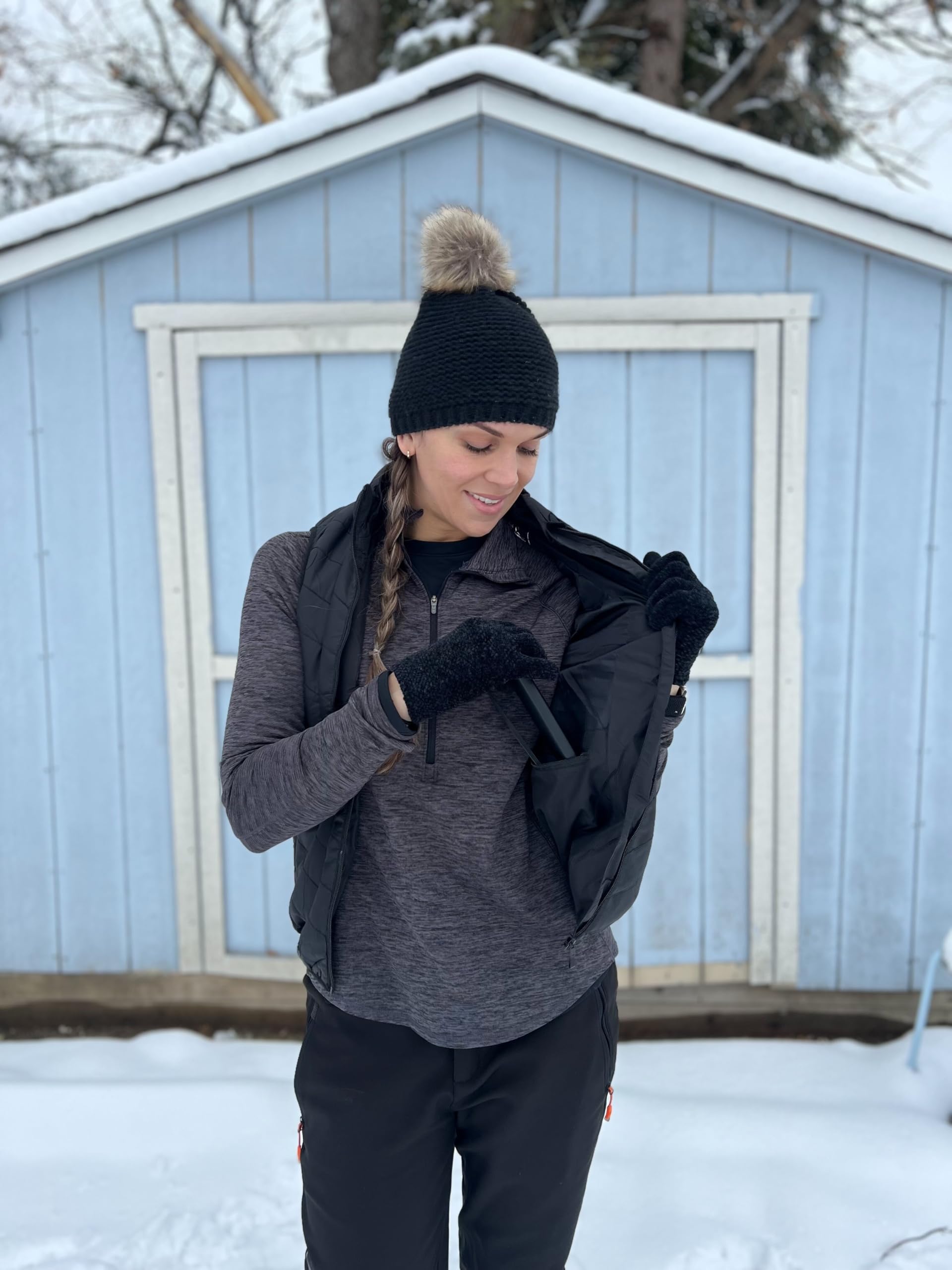 FREEZE2TRIM folded vest beside ruler showing compact size and portable warmth