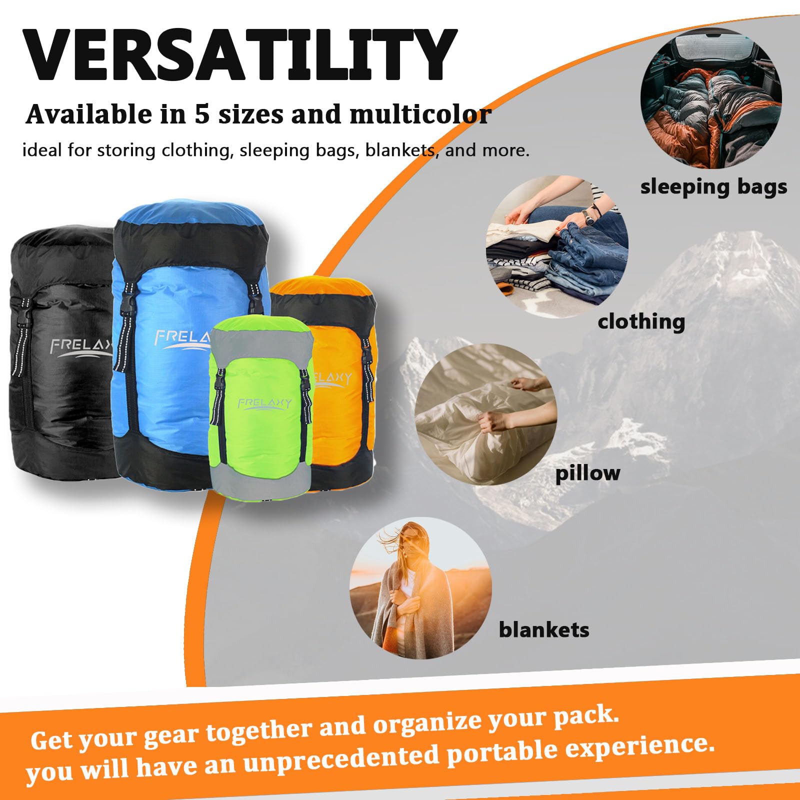 Frelaxy compressed sack inside backpack demonstrating space saving benefit