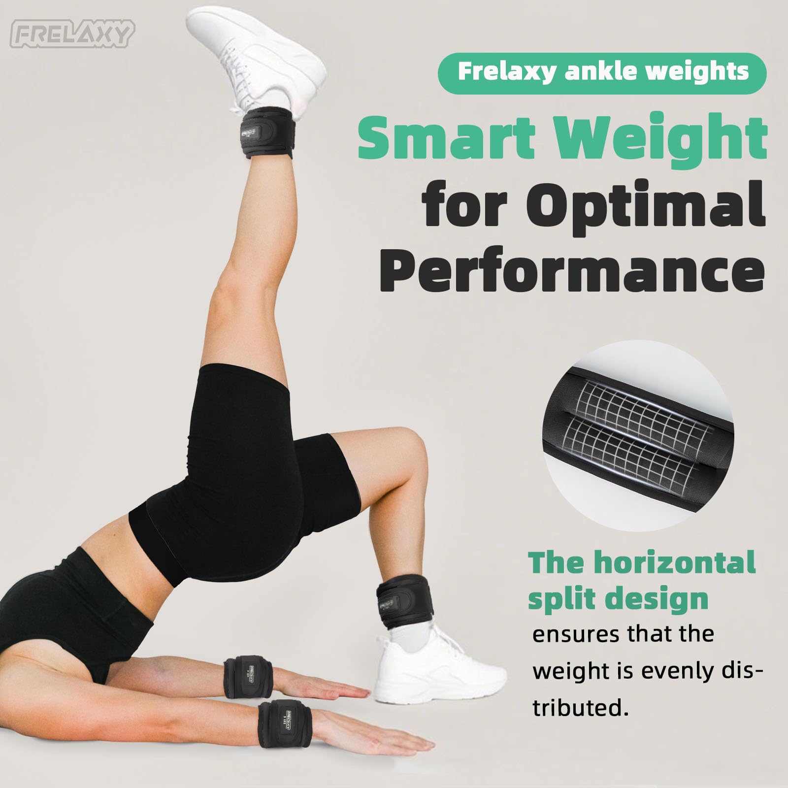 Frelaxy split-weight design detail showing balanced resistance for comfort